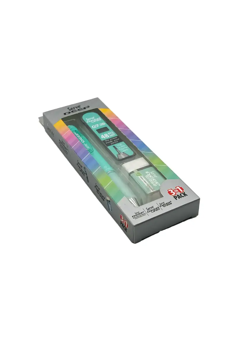 Serve Deep Su Yeşili Okul Seti Uçlu Kalem + Uç + Silgi 0.7mm 3 Lü Set - 1