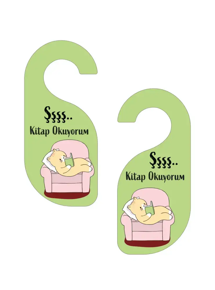Şşş Kitap Okuyorum Kapı Askısı Kapı Uyarı Levhası - 1