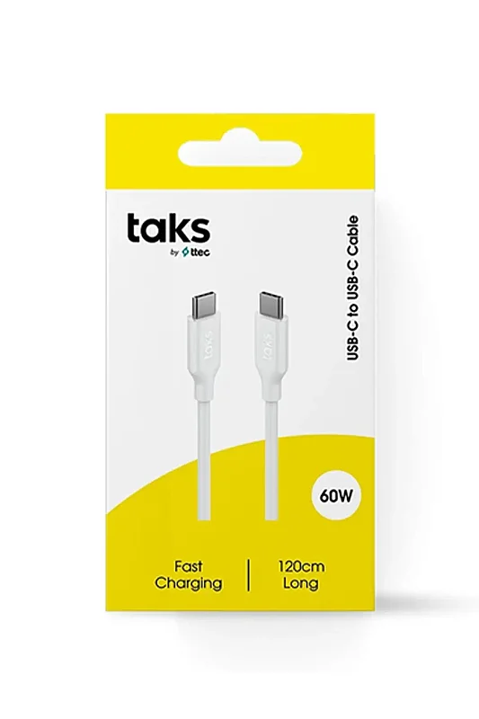 Taks USB-C USB-C Data Şarj Kablosu 120 cm 60 W Beyaz 5DK36B - Ttec