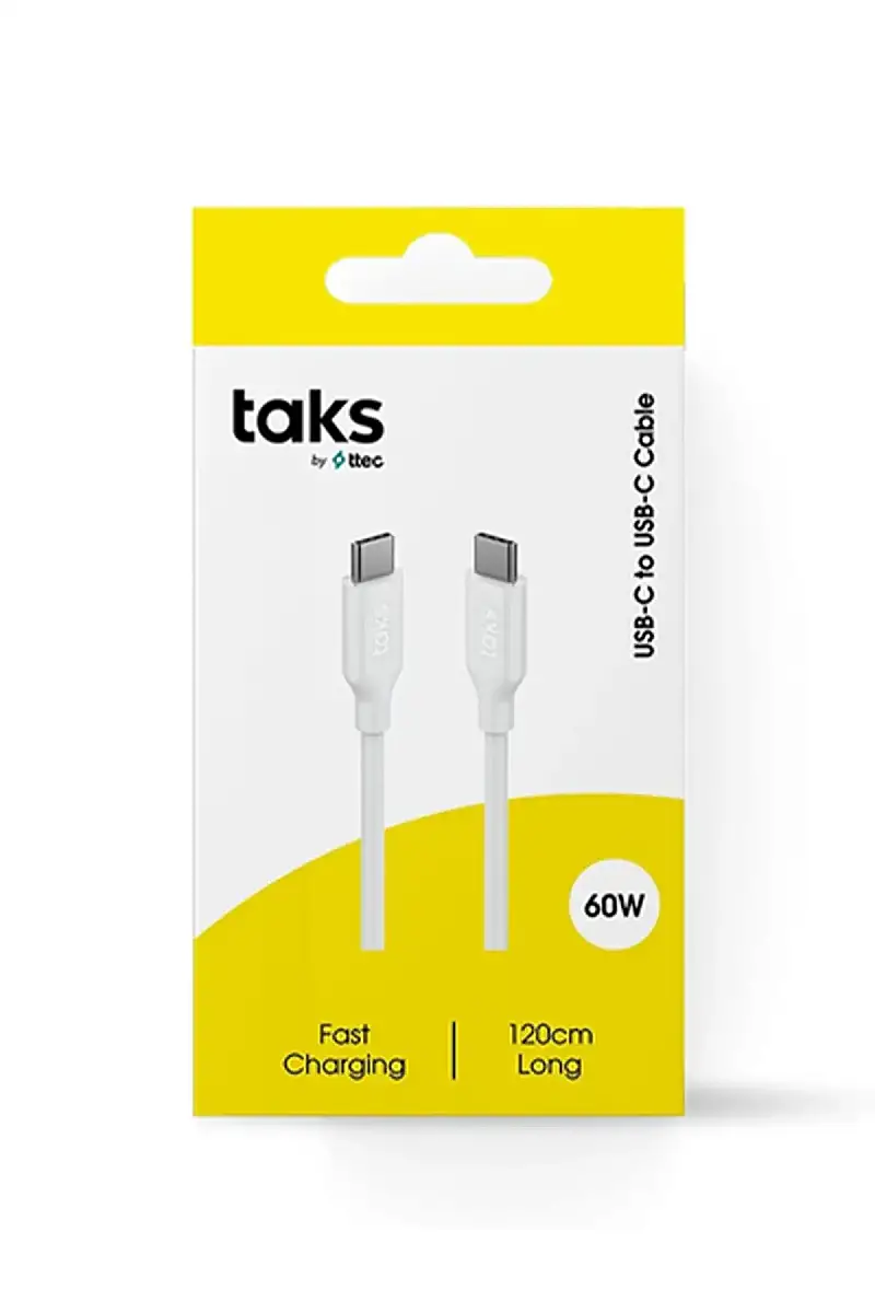 Taks USB-C USB-C Data Şarj Kablosu 120 cm 60 W Beyaz 5DK36B - 1