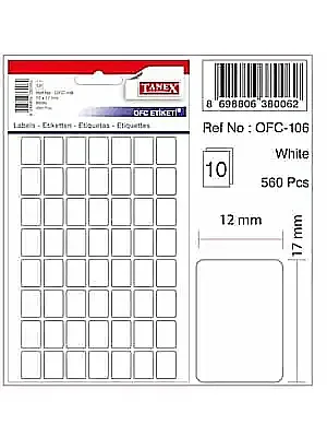 Tanex Ofc 106 Ofis Etiketi 12 x 17 mm Beyaz 10 Lu - Tanex