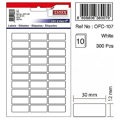 Tanex Ofc 107 Ofis Etiketi 12 x 30 mm Beyaz 10 Lu - Tanex