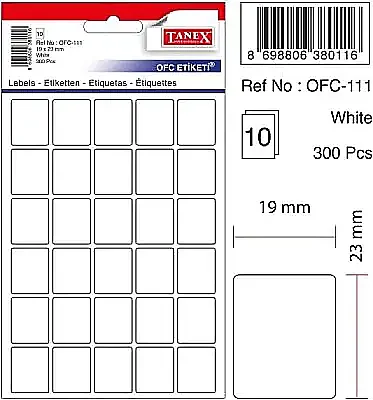 Tanex Ofc 111 Ofis Etiketi 19 x 23 mm Beyaz 10 Lu - Tanex