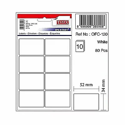 Tanex Ofc 120 Ofis Etiketi 52 x 34 mm Beyaz 10 Lu - Tanex