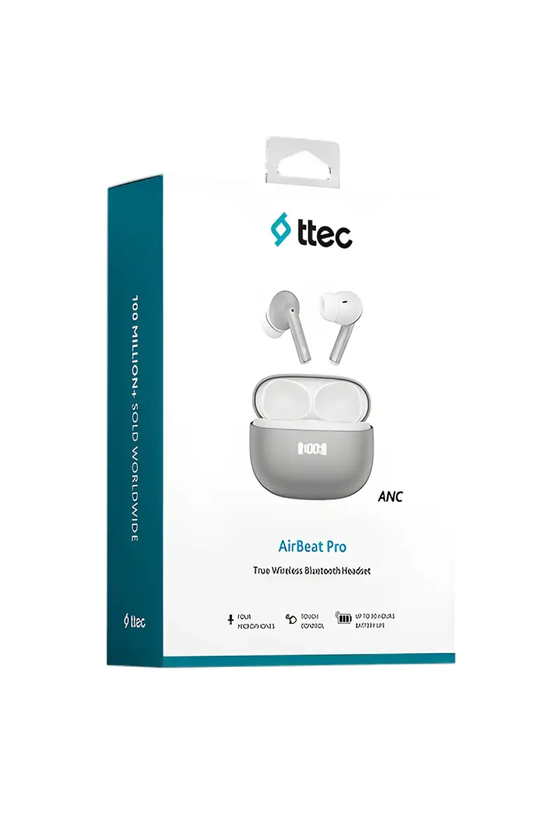 Ttec AirBeat Pro ANC LCD Gerçek Kablosuz TWS Bluetooth Kulaklık Gri 2KM159GR - 1