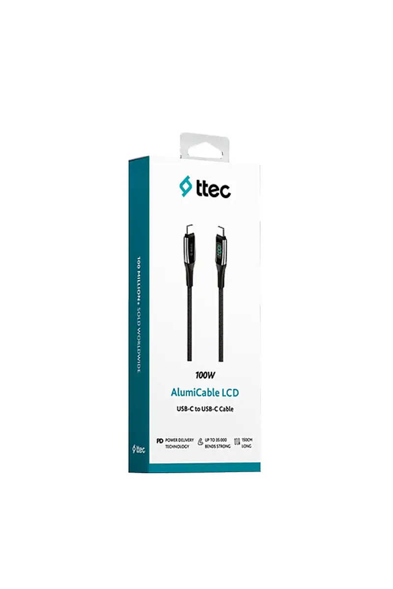 Ttec AlumiCable LCD Şarj Kablosu USB-C USB-C 150 cm 100 W Siyah 2DK57S - 1
