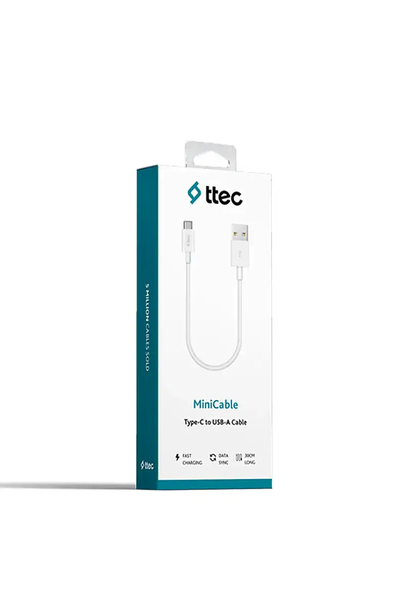 Ttec MiniCable Şarj Kablosu USB-A USB-C 30 cm Beyaz 2DK7519B - 1