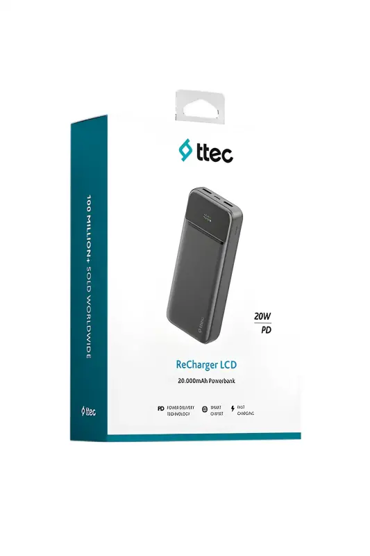 Ttec ReCharger LCD 20000 mAh PD 20 W Taşınabilir Hızlı Şarj Aleti Powerbank 2BB268S - Ttec
