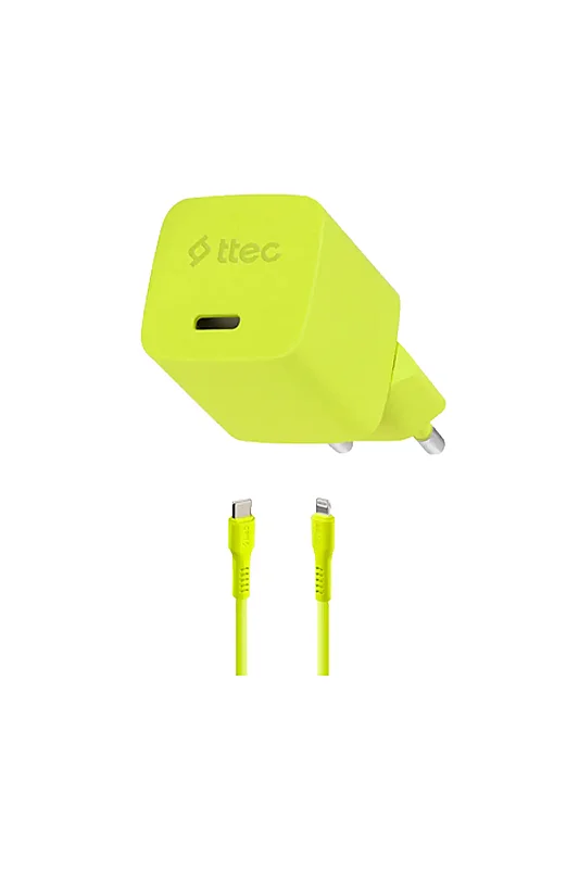 Ttec SmartCharger GAN 20 W PD Seyahat Hızlı Şarj Aleti + USB-C Lightning 120 cm Kablo Neon Sarı 2SCG20LNS - 2