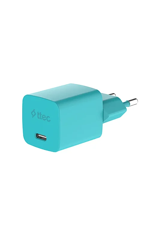 Ttec SmartCharger GAN 20 W PD Seyahat Hızlı Şarj Aleti + USB-C USB-C 3A Kablo Neon Mavi 2SCG20CNM - 3