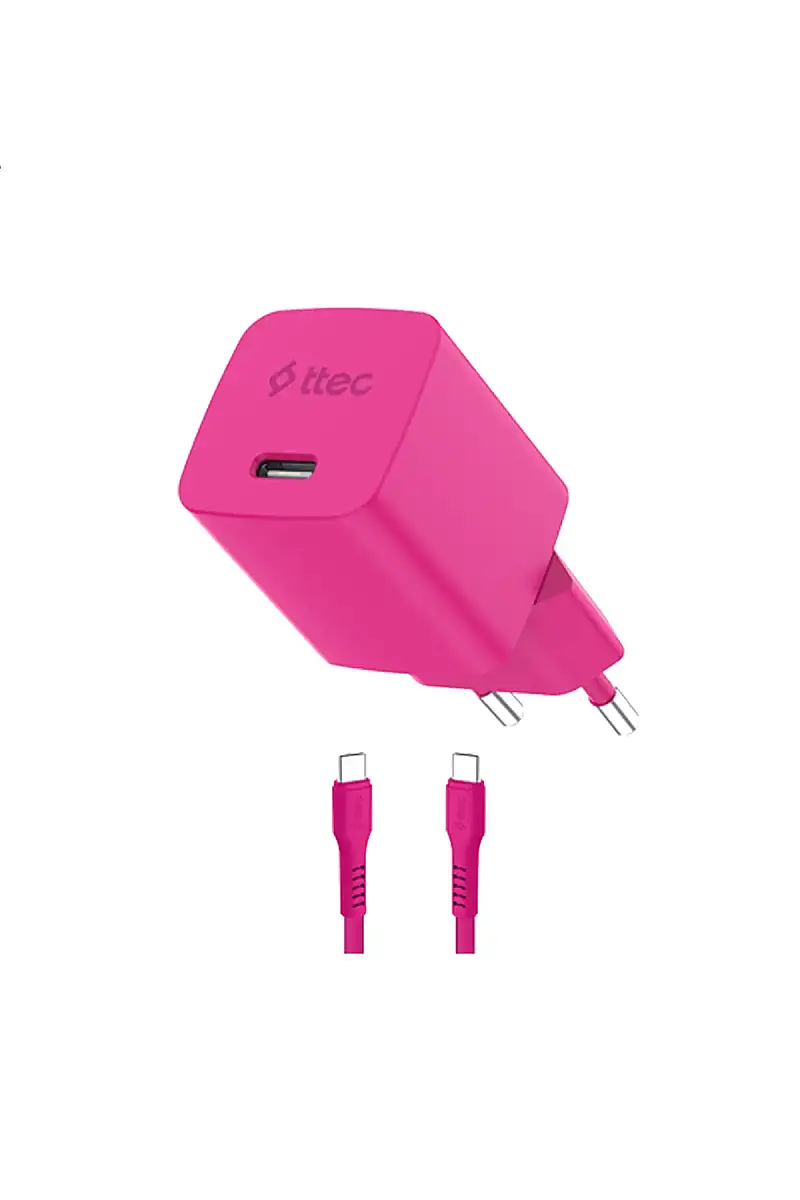 Ttec SmartCharger GAN 20 W PD Seyahat Hızlı Şarj Aleti + USB-C USB-C 3A Kablo Neon Pembe 2SCG20CNP - 2