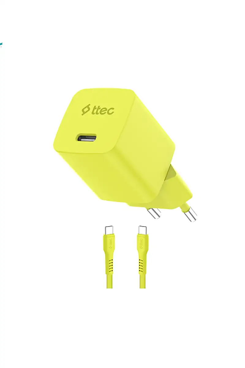 Ttec SmartCharger GAN 20 W PD Seyahat Hızlı Şarj Aleti + USB-C USB-C 3A Kablo Neon Sarı 2SCG20CNS - 2