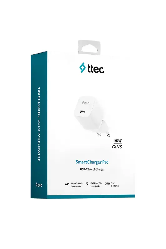 Ttec SmartCharger GAN 30 W PD USB-C Seyahat Hızlı Şarj Aleti Beyaz 2SCP03B - Ttec
