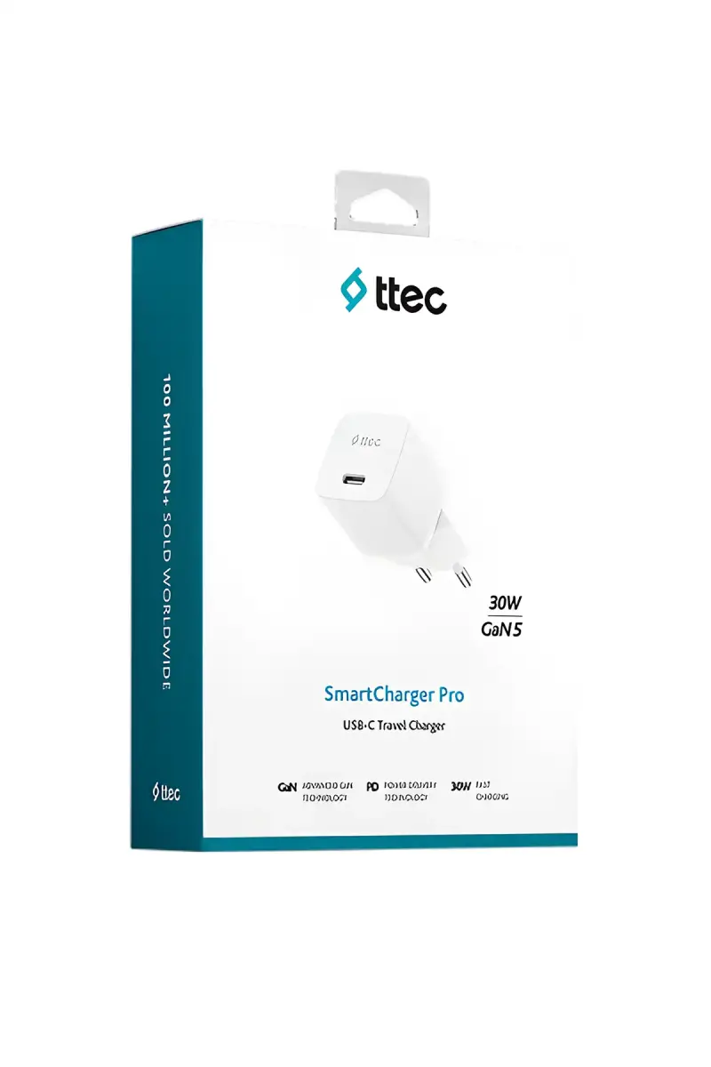 Ttec SmartCharger GAN 30 W PD USB-C Seyahat Hızlı Şarj Aleti Beyaz 2SCP03B - 1