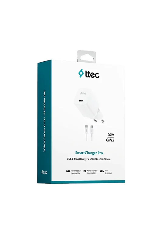 Ttec SmartCharger GAN Seyahat Şarj Aleti PD 20 W USB-C USB-C Kablolu 60 W Beyaz 2SCG20CB - Ttec