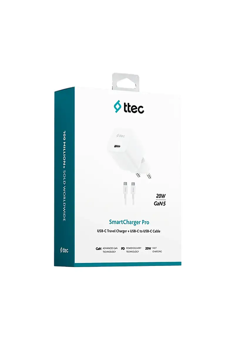 Ttec SmartCharger GAN Seyahat Şarj Aleti PD 20 W USB-C USB-C Kablolu 60 W Beyaz 2SCG20CB - 1
