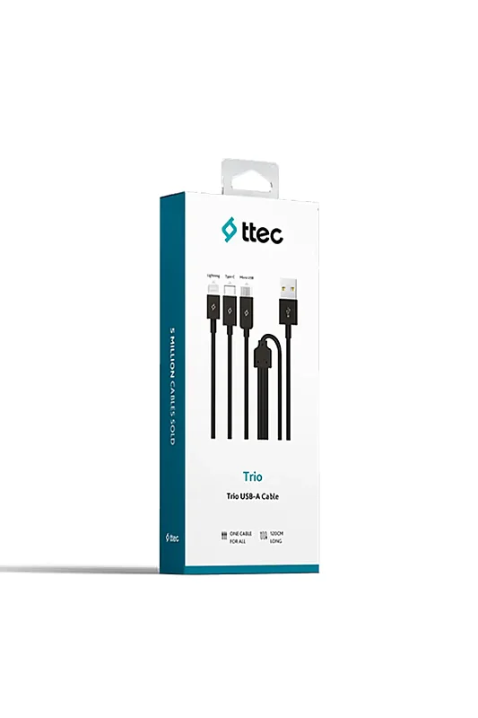 Ttec Trio Şarj Kablosu USB-A USB-C Lightning Micro USB Siyah 2DK7521S - Ttec