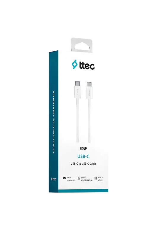 Ttec USB-C USB-C Hızlı Şarj Data Kablosu 120 cm 60 W PD QC Beyaz 2DK36B - Ttec