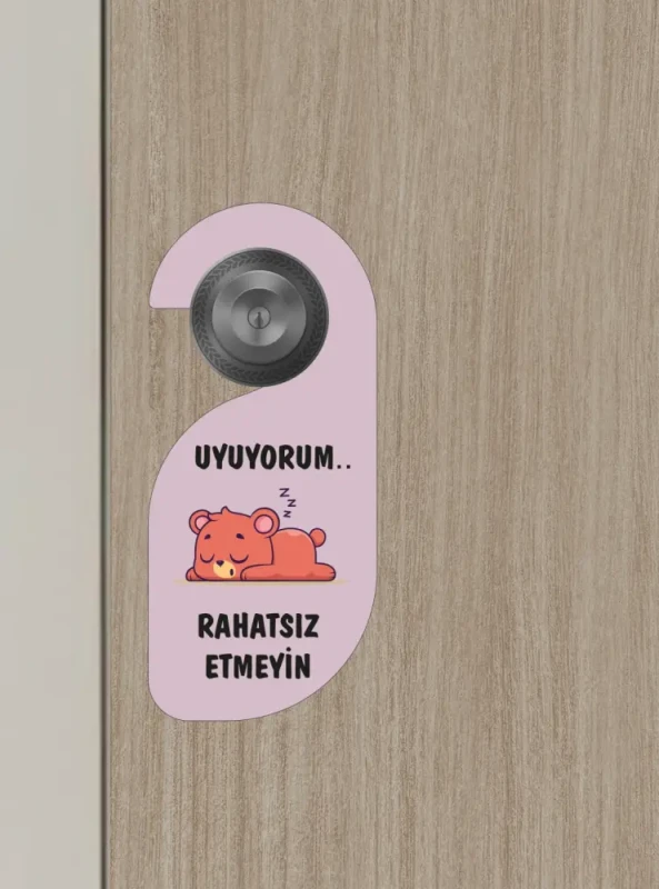 Uyuyorum Rahatsız Etmeyin Ayıcık Kapı Askısı Kapı Uyarı Levhası - 1