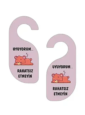 Uyuyorum Rahatsız Etmeyin Ayıcık Kapı Askısı Kapı Uyarı Levhası - 4