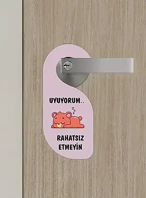 Uyuyorum Rahatsız Etmeyin Ayıcık Kapı Askısı Kapı Uyarı Levhası - 6