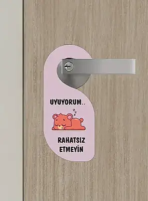 Uyuyorum Rahatsız Etmeyin Ayıcık Kapı Askısı Kapı Uyarı Levhası - 6