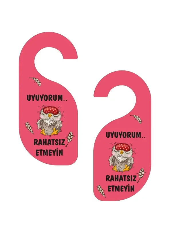 Uyuyorum Rahatsız Etmeyin Baykuş Tasarımlı Kapı Askısı Kapı Uyarı Levhası - 1