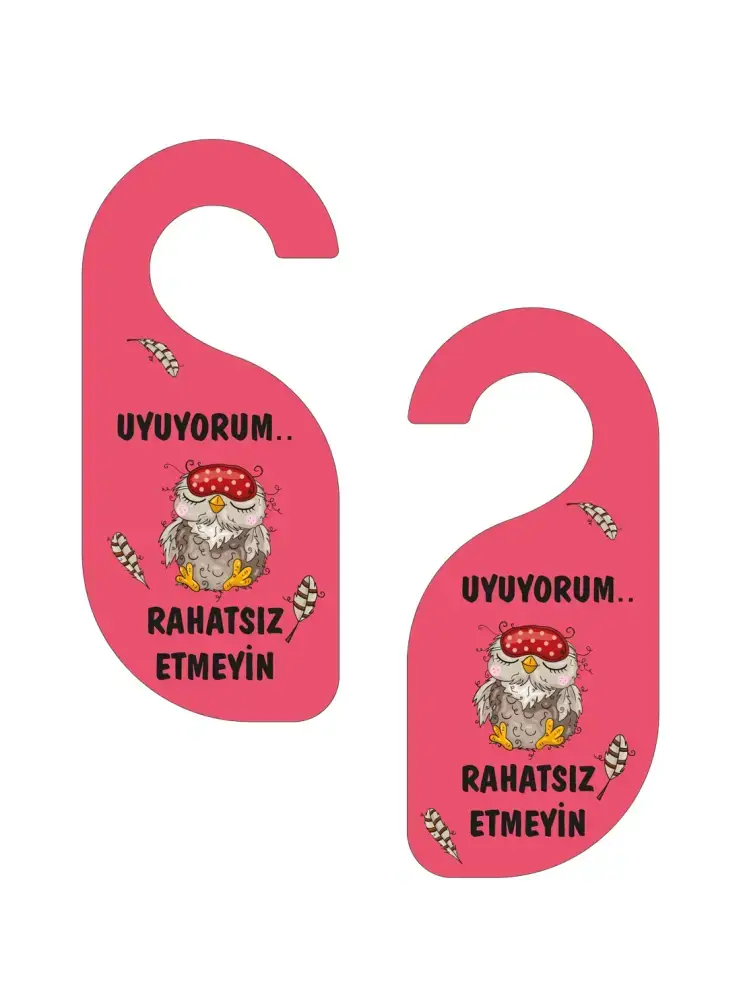 Uyuyorum Rahatsız Etmeyin Baykuş Tasarımlı Kapı Askısı Kapı Uyarı Levhası - 1