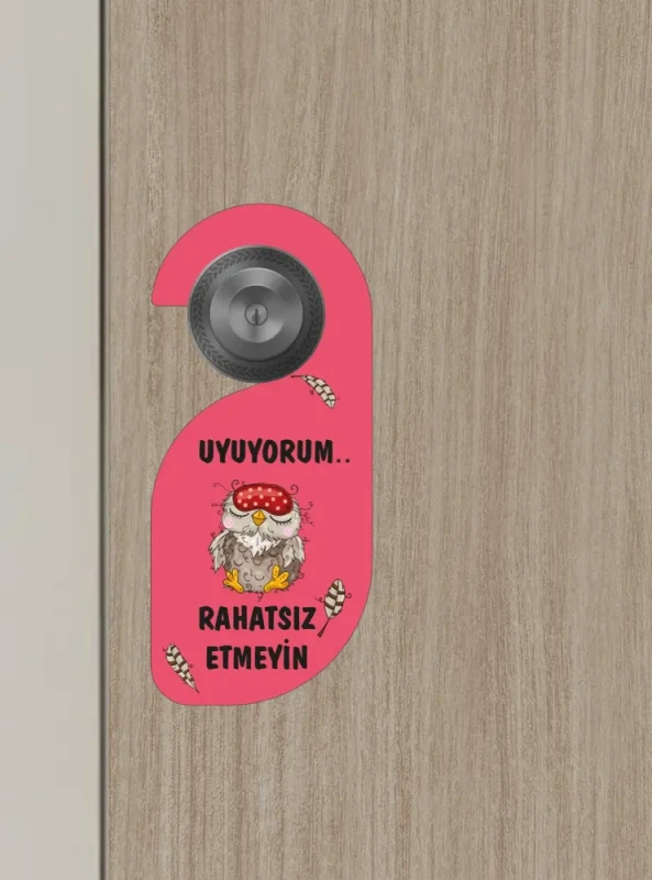 Uyuyorum Rahatsız Etmeyin Baykuş Tasarımlı Kapı Askısı Kapı Uyarı Levhası - 2