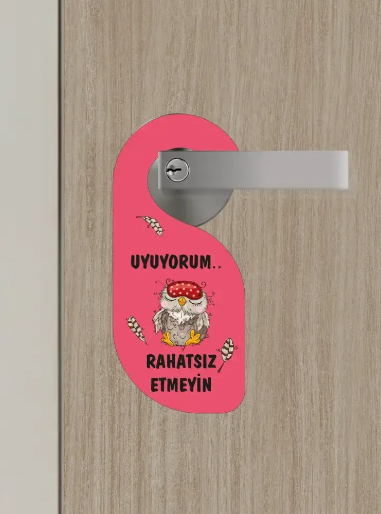 Uyuyorum Rahatsız Etmeyin Baykuş Tasarımlı Kapı Askısı Kapı Uyarı Levhası - 3