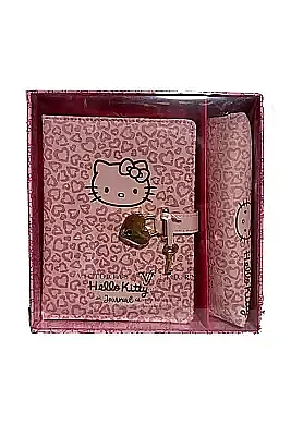 Victorias Journals Hush Hush Hello Kitty Deri Kalemlik + Kalp Kilitli Çizgili 160 Yp 13x18 Cm Kutulu - Victorias Journals