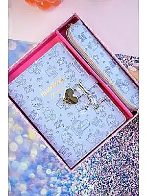 Victorias Journals Hush Hush Hello Kitty Deri Kalemlik + Kalp Kilitli Çizgili 160 Yp 13x18 Cm Kutulu - 10