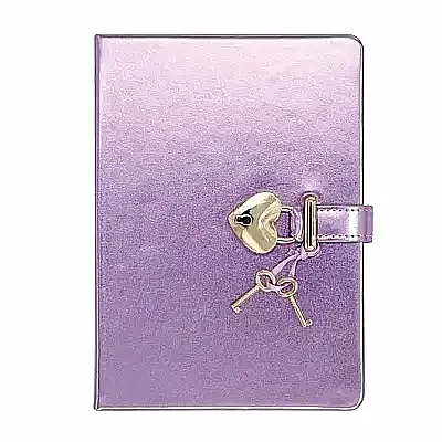 Victorias Journals Hush Hush Metalik Lila Kalp Kilitli Çizgili 160 Yp 13x18 Cm Kutulu - Victorias Journals